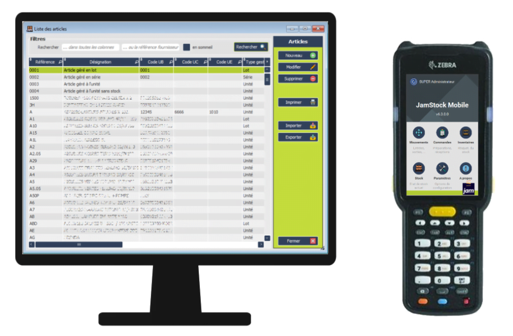 Interfaces desktop et PDA de JAM Stock