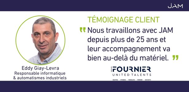 Témoignage d'Eddy Giay-Levra du Groupe Fournier : il explique les enjeux de la traçabilité et comment JAM les accompagne dans le choix et l'exploitation de leurs équipements de traçabilité (terminaux, tablettes, scaners...)